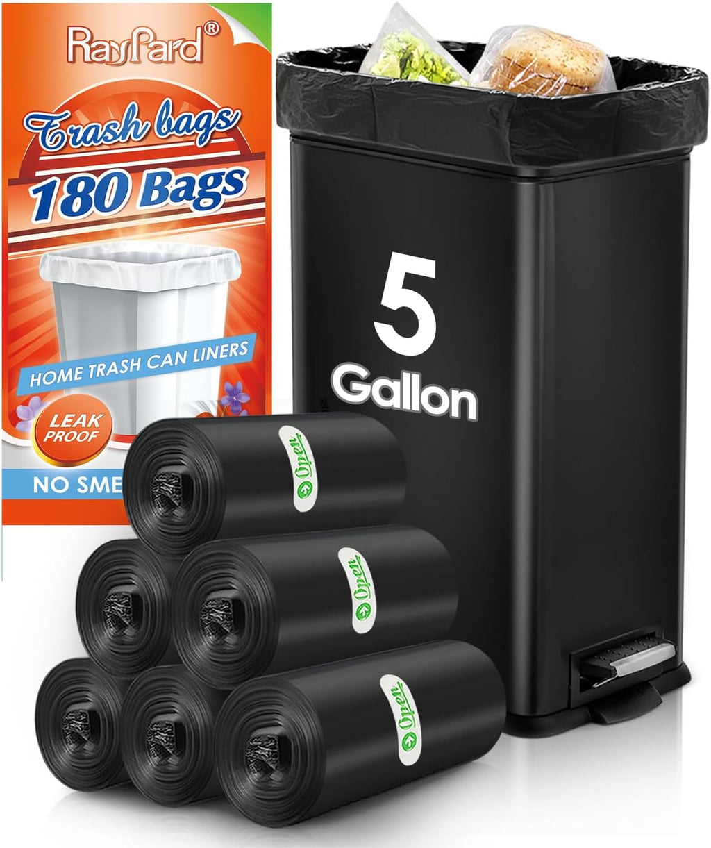 5 Gallon 180 Counts Small Strong Trash Bags Garbage Bags by , Fit 18-20 Liter, 4.5-5,5.3 Gal Trash Bin Liners for Home Office Kitchen Bathroom Bedroom, Black