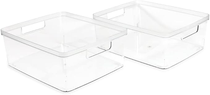 Isaac Jacobs 2-Pack Large Clear Storage Bins w/Cutout Handles, Plastic Organizer - Image 2
