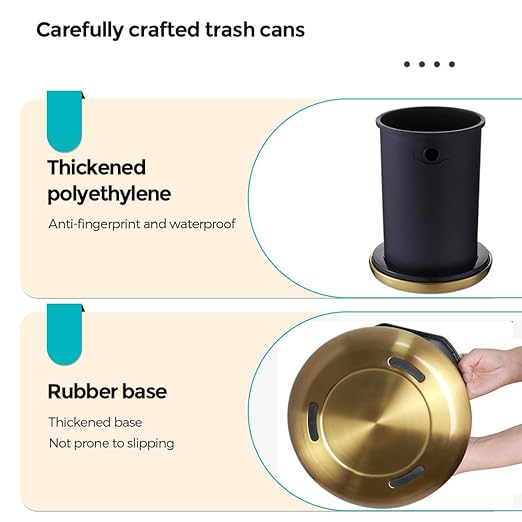 8L / 2.1Gal Gold Brushed Stainless Steel Trash Can - Image 4