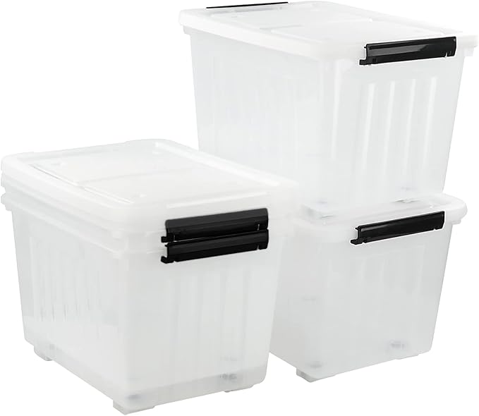 Bringer 4-Pack 30 L Clear Plastic Storage Box, Large Wheeled Storage Bin - Image 7