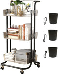 3 Tier Rolling Cart with Metal Handle, Hanging Cups, Plastic Storage Baskets & by GiveUsaChanceGiveYouMoreProbability