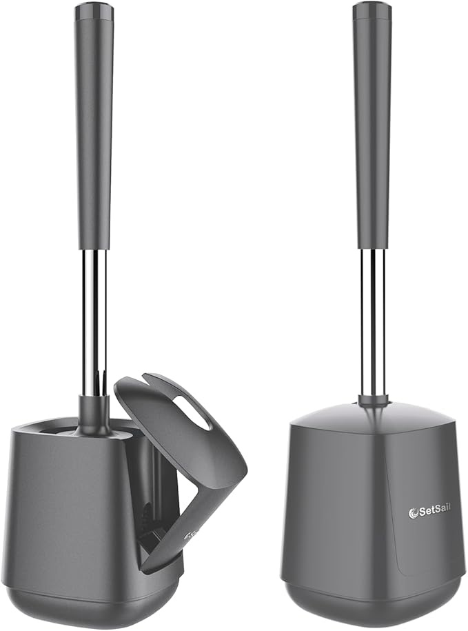 SetSail Toilet Brush and Holder 2 Pack, Self Closing Lid Toilet Bowl Brushes by SetSail
