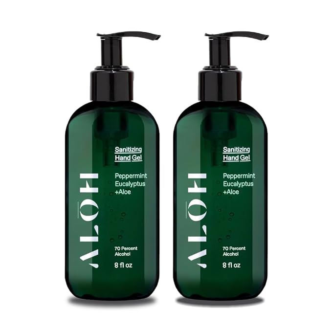 ALŌH Sanitizing Hand Gel 2-pack | Peppermint Eucalyptus + Aloe | 70% Alcohol by AL%C5%8CH