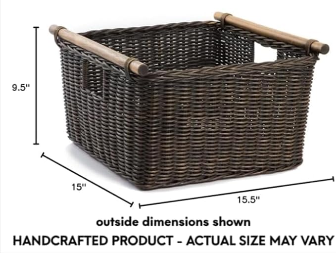 The Basket Lady Deep Pole Handle Wicker Storage Basket, 15 in L x 15.5 in W x - Image 6