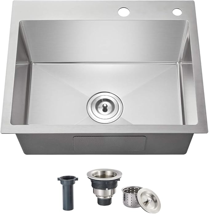 23x18 Inch Kitchen Sink, Handmade 304 Stainless Steel Sink, Topmount by OUGOO