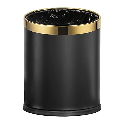 10L/2.6GAL Black and Gold Open Top Trash Can by LEASYLIFE