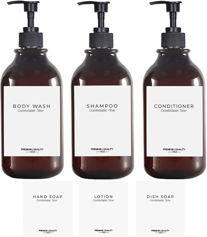 Apothecary Dispenser Bottle for Bathroom and Kitchen - 16oz Plastic Shower Pump by Gails+Willing