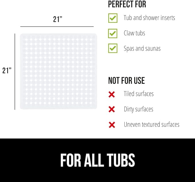 GORILLA GRIP Patented Square Shower Stall Mat, Small Bathtub Floor Mats - Image 6