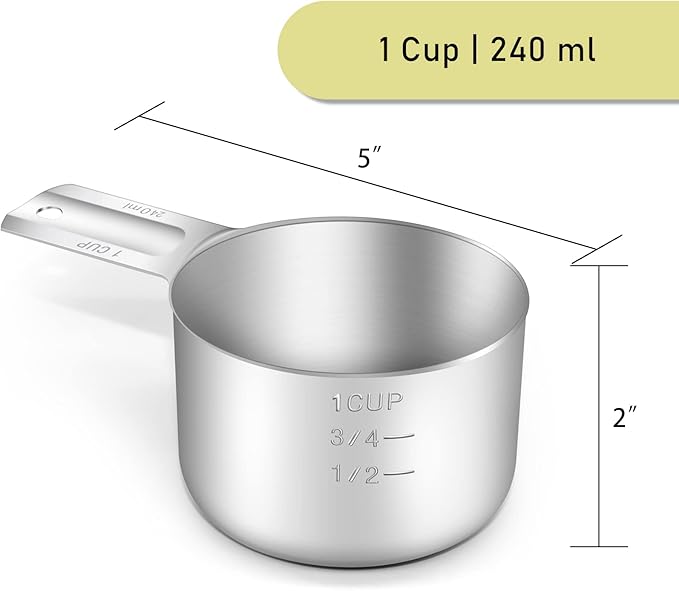 2PCS 1Cup Single Measuring Cup, Stainless Steel Measure Scoop, Metric and US - Image 2