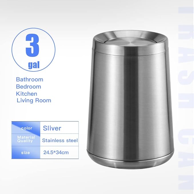 Household Swing Bathroom Trash Can，Brushed Stainless Steel，10 L/3 - Image 9