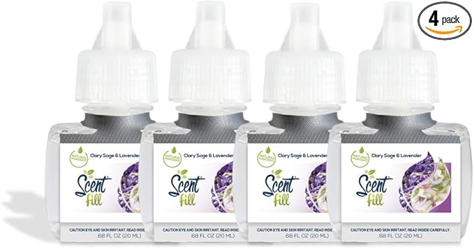 Scent Fill Clary Sage & Lavender Blend Plug in Air Freshener, 4 Scented Oil by ScentFill