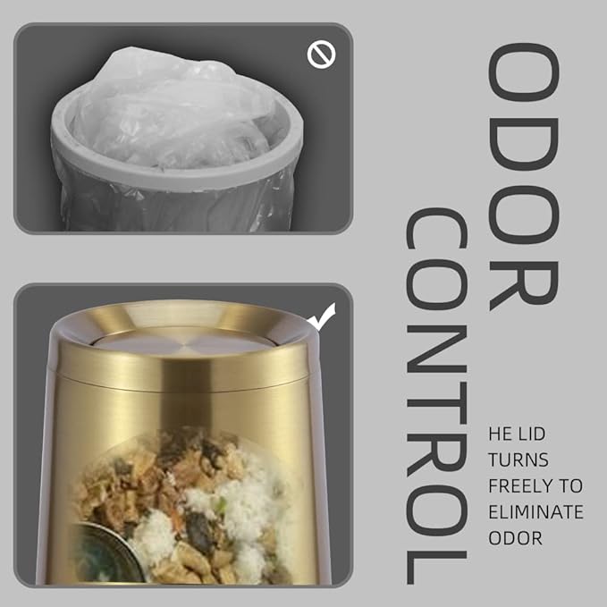 Household Swing Gold Bathroom Trash Can，Brushed Stainless Steel，10 L/3 - Image 8