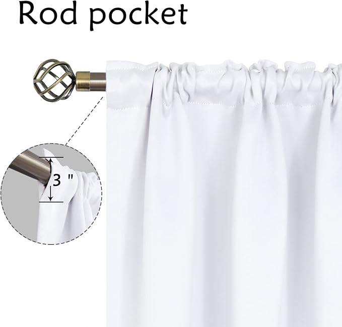 BGment Rod Pocket White Curtains 40 Inches Length - Image 3