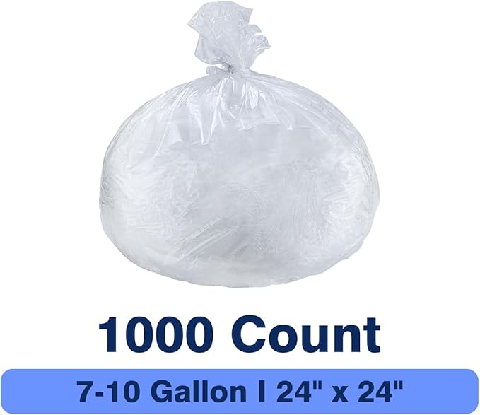 7-10 Gallon Clear Trash Can Liners, Wholesale 1000 Count, High Density Garbage - Image 2