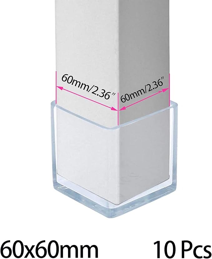 10 Pcs Transparent Square Anti-Slip Rubber Leg Tips Chair Leg Caps Furniture - Image 2