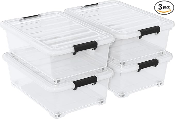 4 Pack Multipurpose 25 Qt Underbed Secure Latching Bin, Plastic Storage by Uumitty