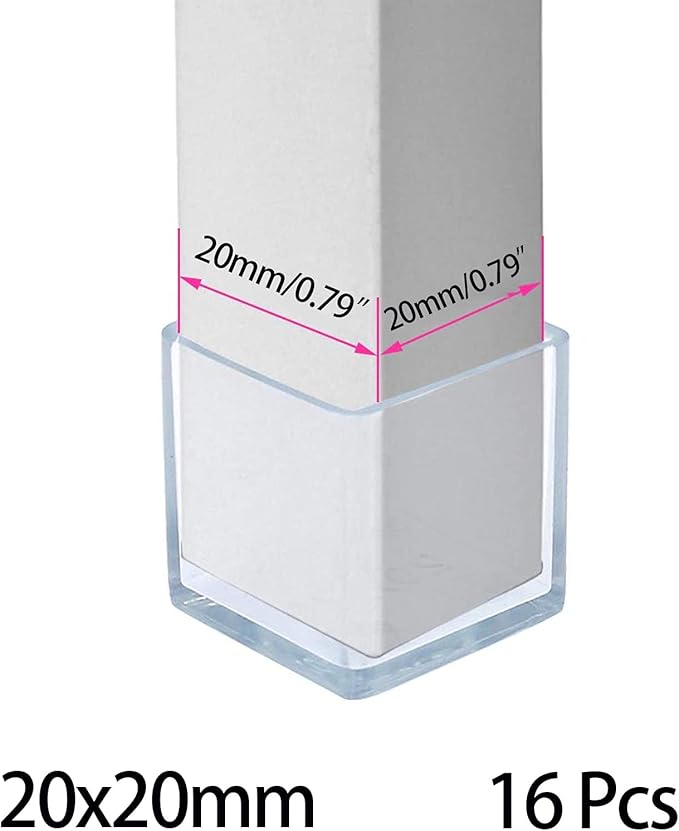16 Pcs Transparent Square Anti-Slip Rubber Leg Tips Chair Leg Caps Furniture - Image 2