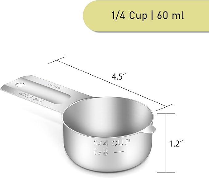 2PCS 1/4Cup Single Measuring Cup, Stainless Steel Measure Scoop, Metric and US - Image 2