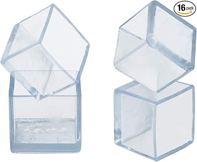 16 Pcs Transparent Square Anti-Slip Rubber Leg Tips Chair Leg Caps Furniture by Unknown