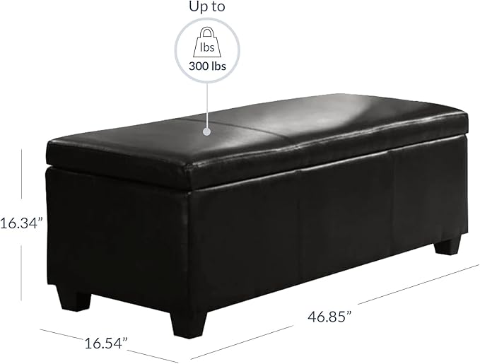 BELLEZE Storage Faux Leather Ottoman, 47 Inch Bench Bedroom Bench - Image 3