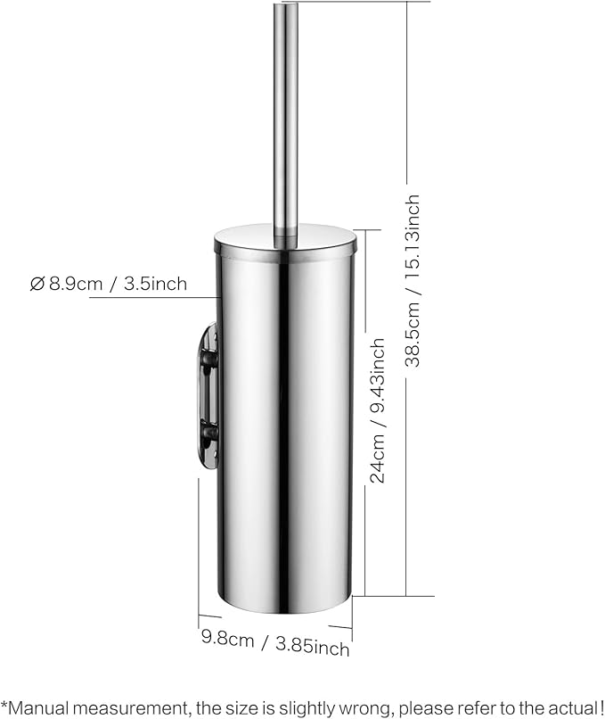 Toilet Brush and Brush Holder, Stainless Steel No-Punch Hook Base Dual Purpose - Image 3