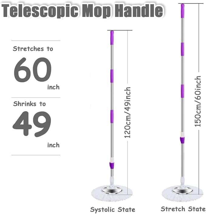 Extended Spin Mop Replacement Mop Handle, Upgraded 60-inch 360 Degrees Rotating - Image 2