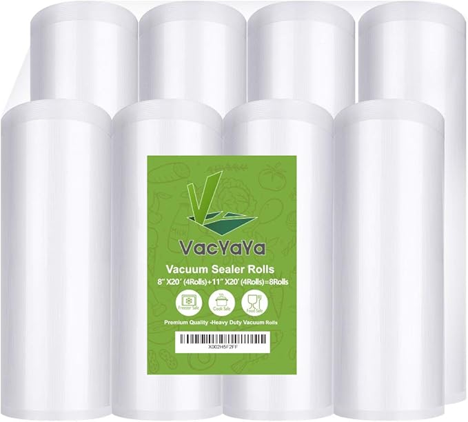 VacYaYa 8 Pack 8"x20' and 11"x20' Vacuum Sealer Bags Rolls by VacYaYa