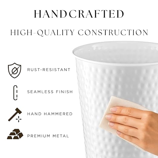 Monarch Abode White Hand Hammered Metal Wastebasket - Image 3