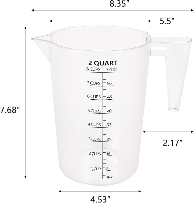 Food-Grade Plastic Measuring Pitcher – 64 Ounce & 8 Cups Measuring Cups - Image 2
