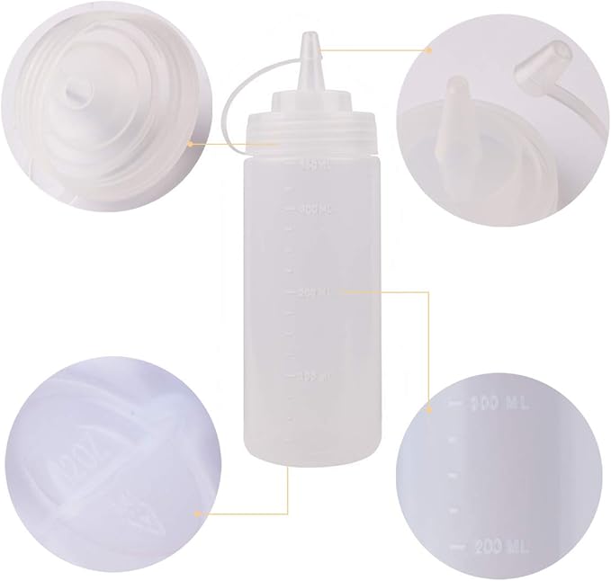 Squeeze Bottles for Sauces 2 Pack, Ketchup Bottle 12 Ounce Plastic Dressing - Image 3