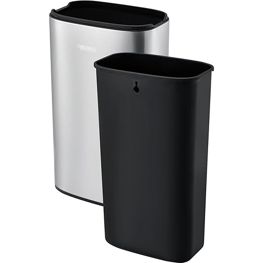 Global Industrial 8 Gallon Stainless Steel Slim Open Top Receptacle - Image 2