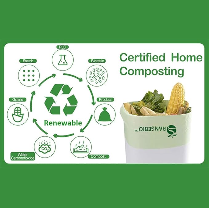 100% Compostable Trash Bags 13 Gallon Tall Kitchen, 0.9 Mil, Kitchen Compost - Image 2