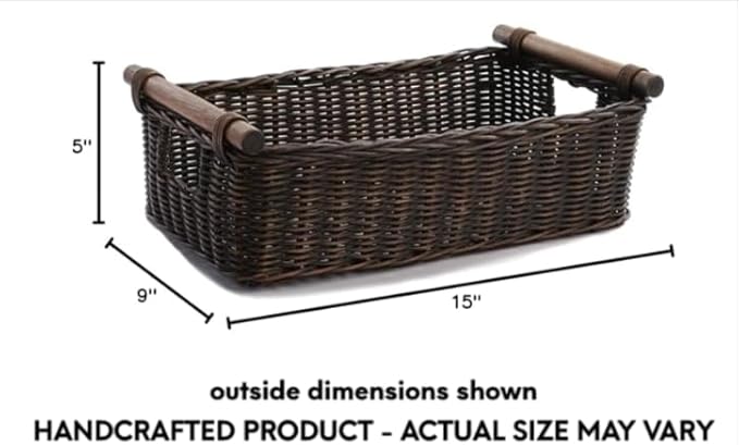The Basket Lady Low Pole Handle Wicker Storage Basket, 15 in L x 9 in W x 5 in H - Image 5