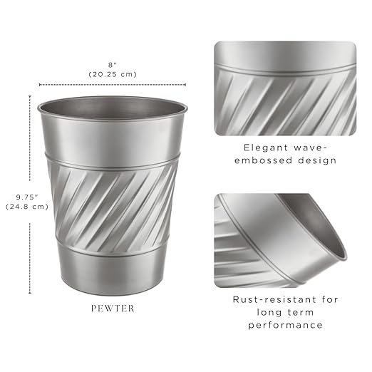 Monarch Abode Pewter Handcrafted Wave Embossed Metal Wastebasket - Image 2