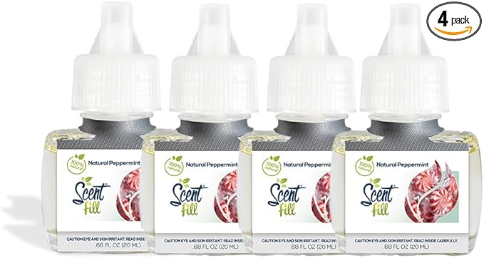 Scent Fill 100% Natural Peppermint Plug in Air Freshener, 4 Scented Oil Refills by ScentFill