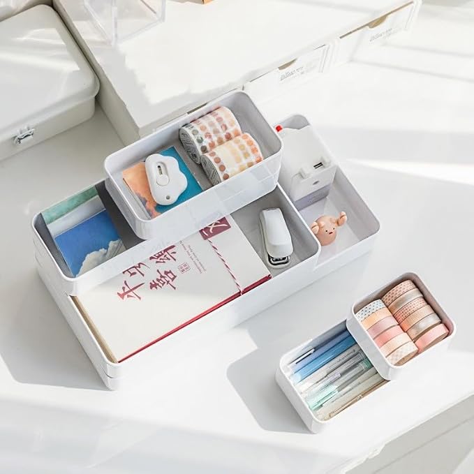 RAUVOLFIA Plastic Stackable Office Desk Drawer Organizers, Small Makeup Vanity - Image 6