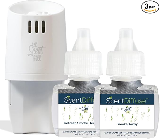 ScentDiffuse Smoke Odor Deodorizing Air Freshener Starter Kit, 2 Refills + by ScentFill