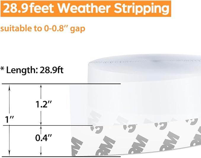 28.9 Ft Door Weather Stripping Door Seal Strip Tape, Silicone Door Draft Stopper - Image 2