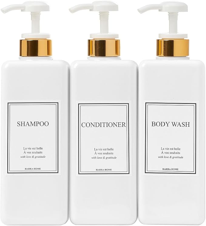 Modern Gold Design Large 27 oz Shampoo and Conditioner Dispensers by HARRA+HOME
