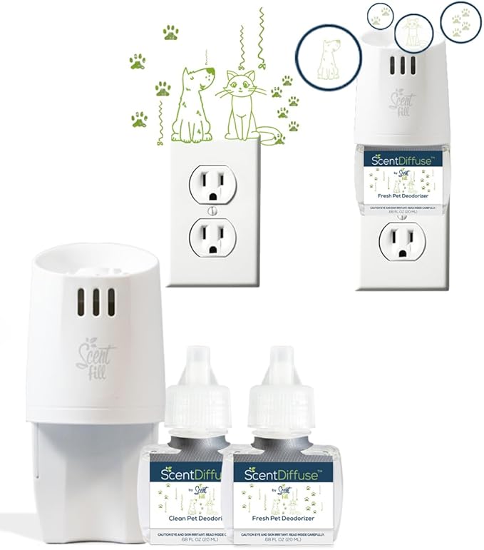 ScentDiffuse Pet Odor Deodorizing Air Freshener Starter Kit, 2 Refills + - Image 2