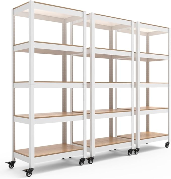 HOMEDANT House White 5-Tier Metal Rolling Cart Shelf Rack Casters Heavy Duty by TheBestOrganizingSolution