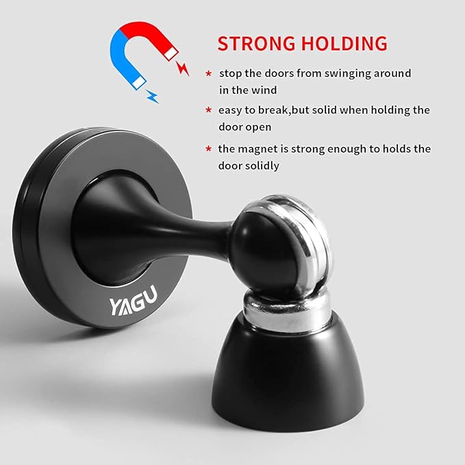 YAGU Door Stopper 6 Pack Magnetic Door Stops, Zinc Alloy Matte Black Door Catch - Image 3