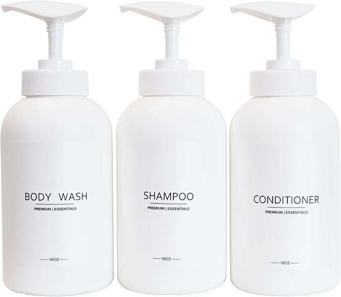 Frosted Pearl White Shampoo and Conditioner Bottles, Refillable Apothecary by Gails+Willing