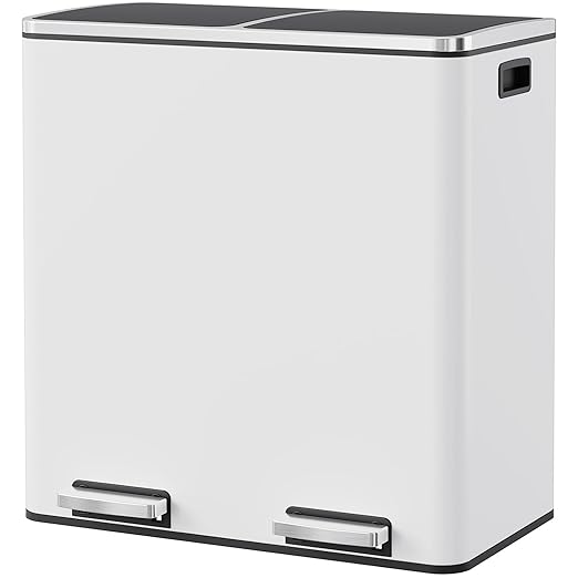 Arlopu 16 GallonStainless Steel Trash Can, 60L Dual Compartment, Metal Kitchen by Arlopu