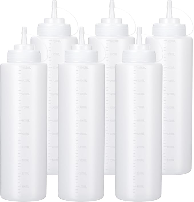 Condiment Squeeze Bottles Ketchup Dispenser, 6 Pack 32oz Squeeze Bottles by Katfort