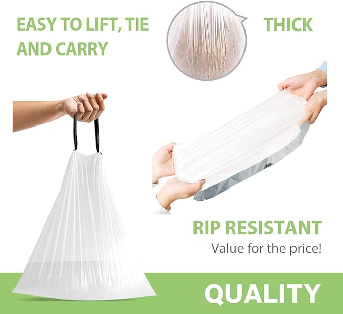 1.6 Gallon/220pcs Strong Drawstring Trash Bags Garbage Bags by Teivio, Bathroom - Image 4