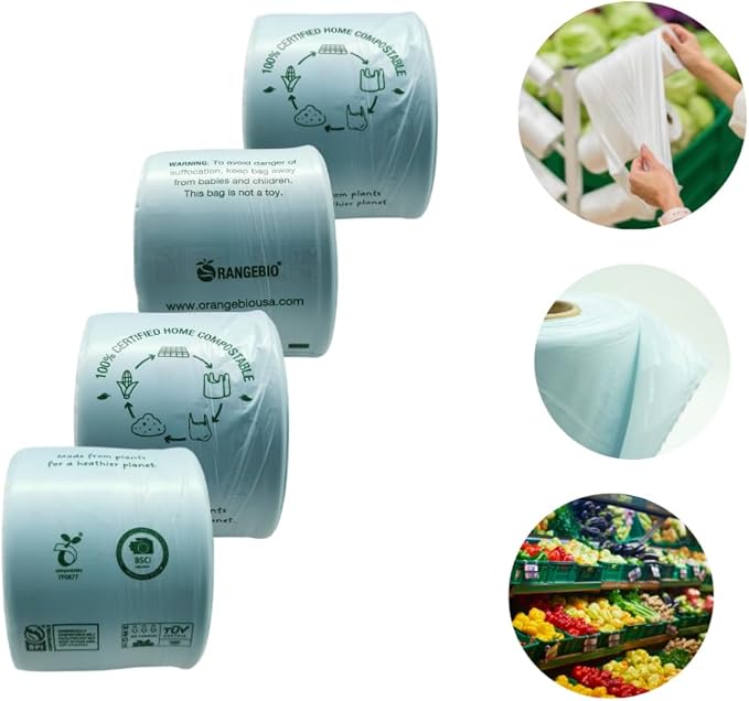 OrangeBio Certified Home Compostable Produce Bags, 14 x 18 Inches, Hold Up to by OrangeBio