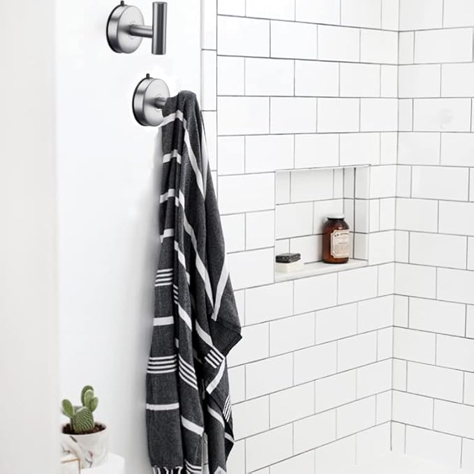 DGYB Large Suction Cup Hooks for Shower Set of 2 Brushed Nickel Towel Hooks for - Image 4