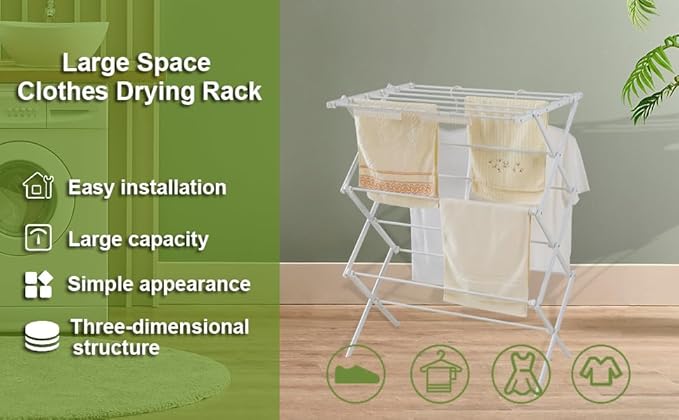 3 Tiers Foldable Clothes Drying Rack, Vertical Laundry Rack Portable and - Image 6
