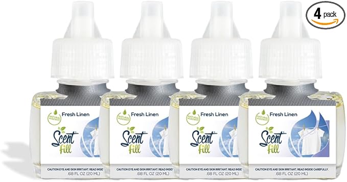 Scent Fill Fresh Linen Plug in Air Freshener, 4 Scented Oil Refills by ScentFill